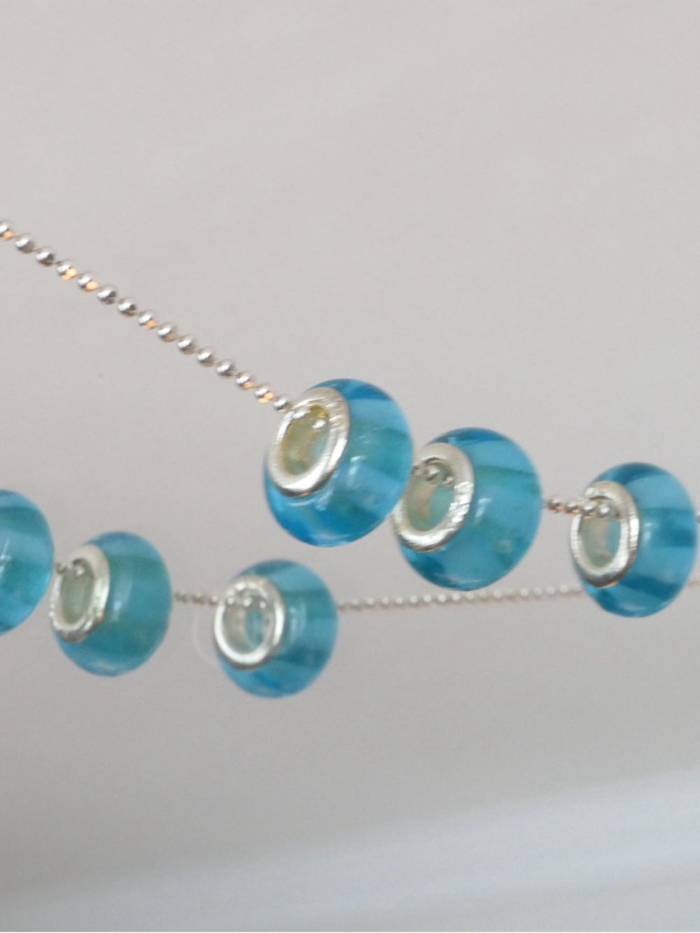 Sterling Blue Glass Murano-Style Beads - Picture 3 of 3